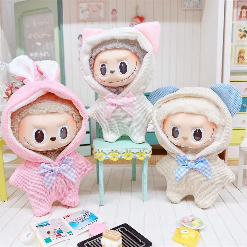 Doll Clothes for 17cm Labubu Dolls Cute Mini Plush Doll's Outfit Accessories Jumpsuit Hoodie Crawling Clothes DIY Fans Girl Gift