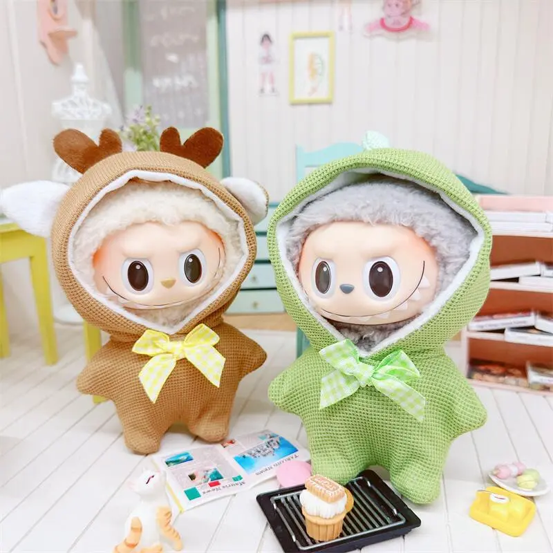 Doll Clothes for 17cm Labubu Dolls Cute Mini Plush Doll's Outfit Accessories Jumpsuit Hoodie Crawling Clothes DIY Fans Girl Gift