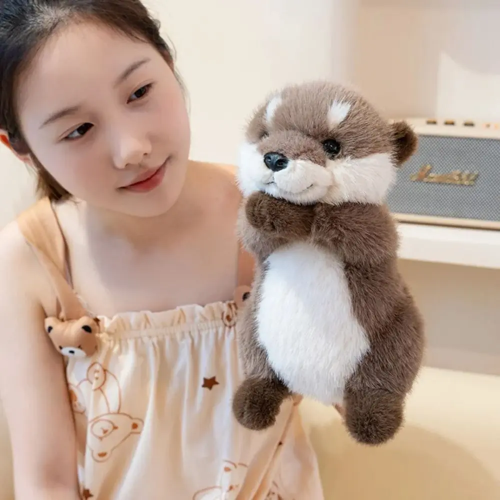 PP Cotton Brown Otter Plush Toy Soft Lifelike Chubby Otter Stuffed Animal Dolls Comfortable Ins Simulation Otter Toy Doll