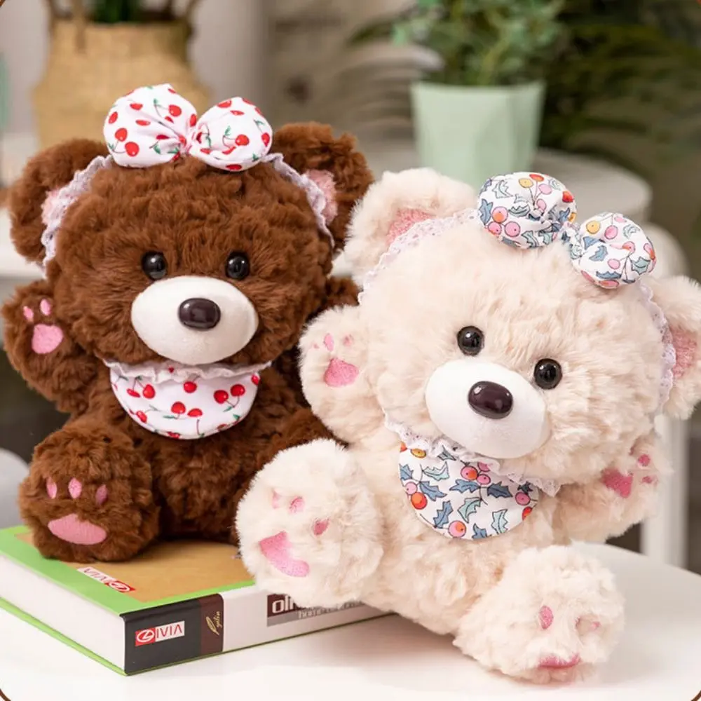 PP Cotton Bowknot Bear Plush Doll Strawberry Cherry Bear Plush Kids Toy Ins Cartoon Stuffed Animals Plush Doll