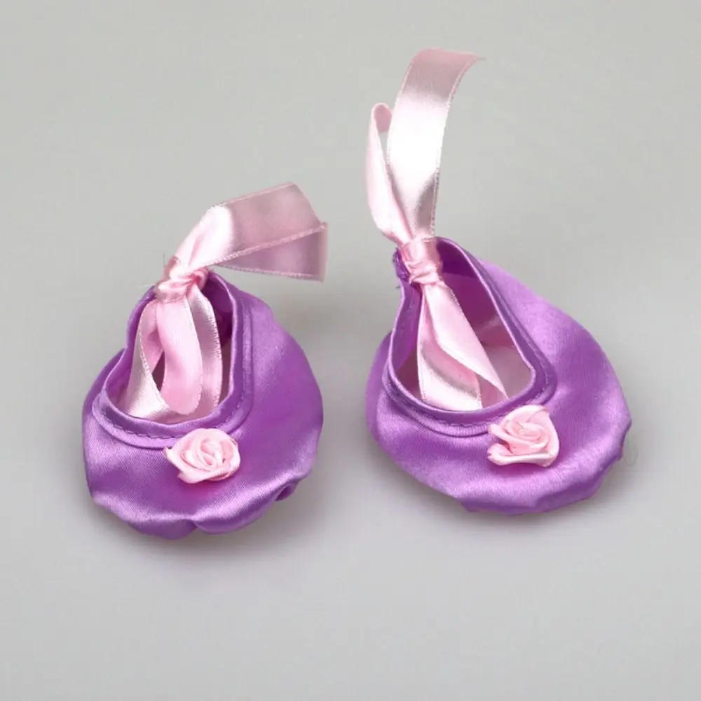 1 Pair Cloth Bow Doll Shoes Low Top Bowknot Mini Ballet Shoe Cartoon Tie Up Doll Mini Shoes Dollhouse Miniature