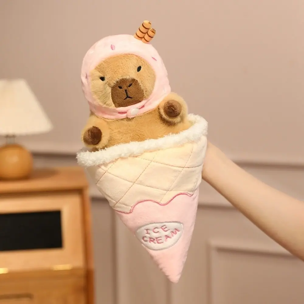 Ice Cream Cone Capybara Plush Toy Cross Dressing Detachable Capybara Plush Doll Soft Fluffy Capybara Stuffed Doll