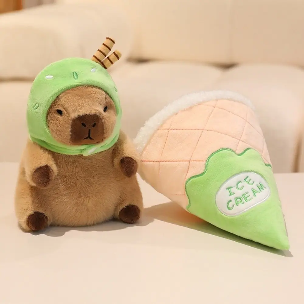 Ice Cream Cone Capybara Plush Toy Cross Dressing Detachable Capybara Plush Doll Soft Fluffy Capybara Stuffed Doll