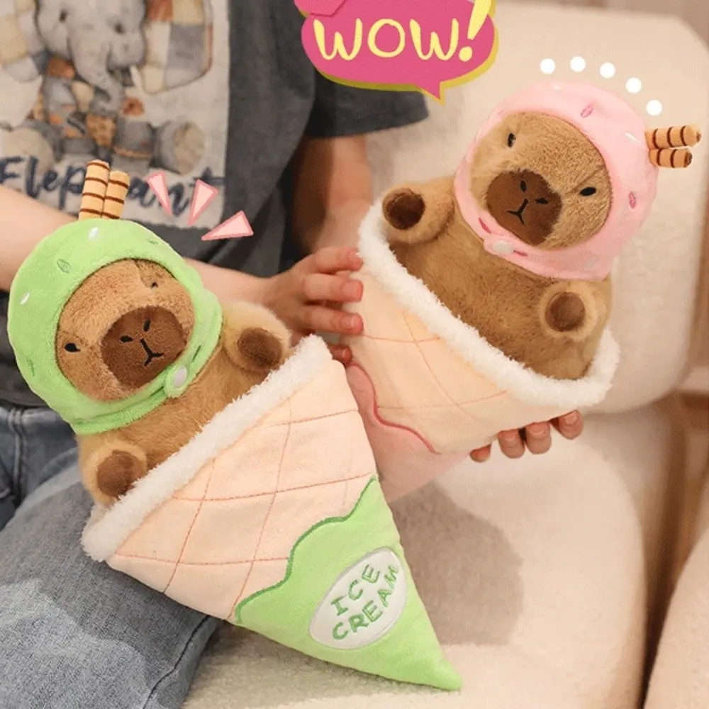 Ice Cream Cone Capybara Plush Toy Cross Dressing Detachable Capybara Plush Doll Soft Fluffy Capybara Stuffed Doll