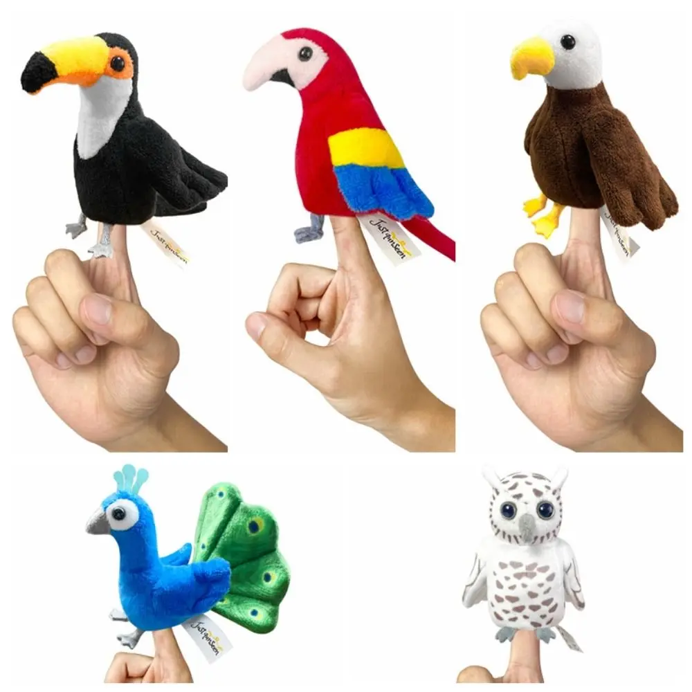 Peacock Owl Bird Finger Puppet Plush Doll Stuffed Animal Parrot Finger Doll Kawaii Simulation Animal Hand Puppet Parent-child