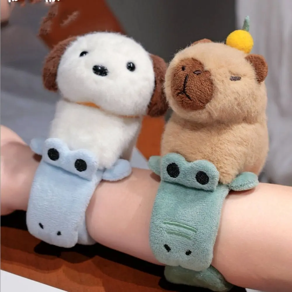 Lovely Animal Slap Snap Wrap Wristband Bracelet Capybara Dog Cat Plush Hand Ring Wristband Kids Toys Creative Funny Gift