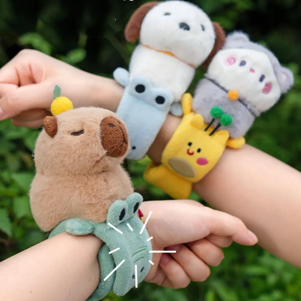 Lovely Animal Slap Snap Wrap Wristband Bracelet Capybara Dog Cat Plush Hand Ring Wristband Kids Toys Creative Funny Gift