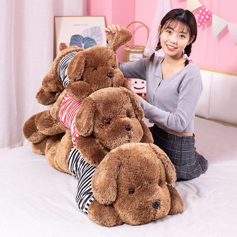 Giant Plush Toy Big Sleeping Dog Stuffed Striped T-shirt Puppy Dog Soft Animal Toy Soft Pillow Baby Girls Birthday Gift