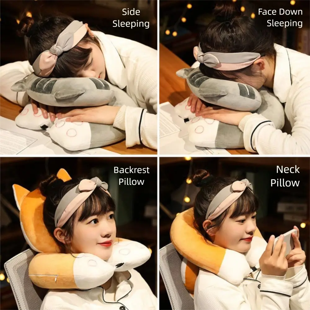 Double Layer Hand Warmer Pillow Super Soft Keep Warm Cat Office Nap Pillow Cartoon Plush Shiba Inu Neck Pillow Female Gift