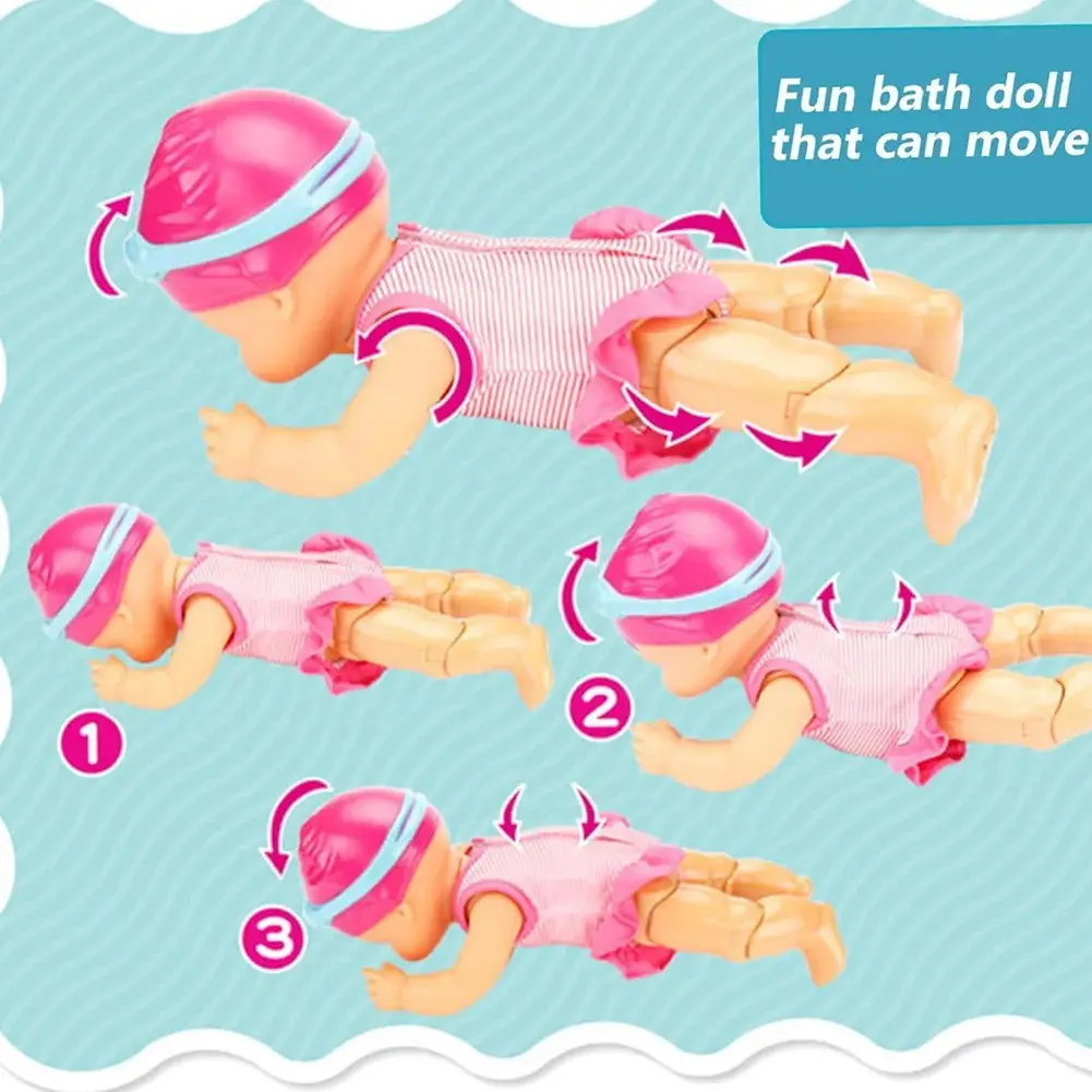 Swimming Doll with Movable Joint and Detachable Suit Water Baby Doll Kids Bathroom Bath Toy for Girls Birthday Gift for Kids