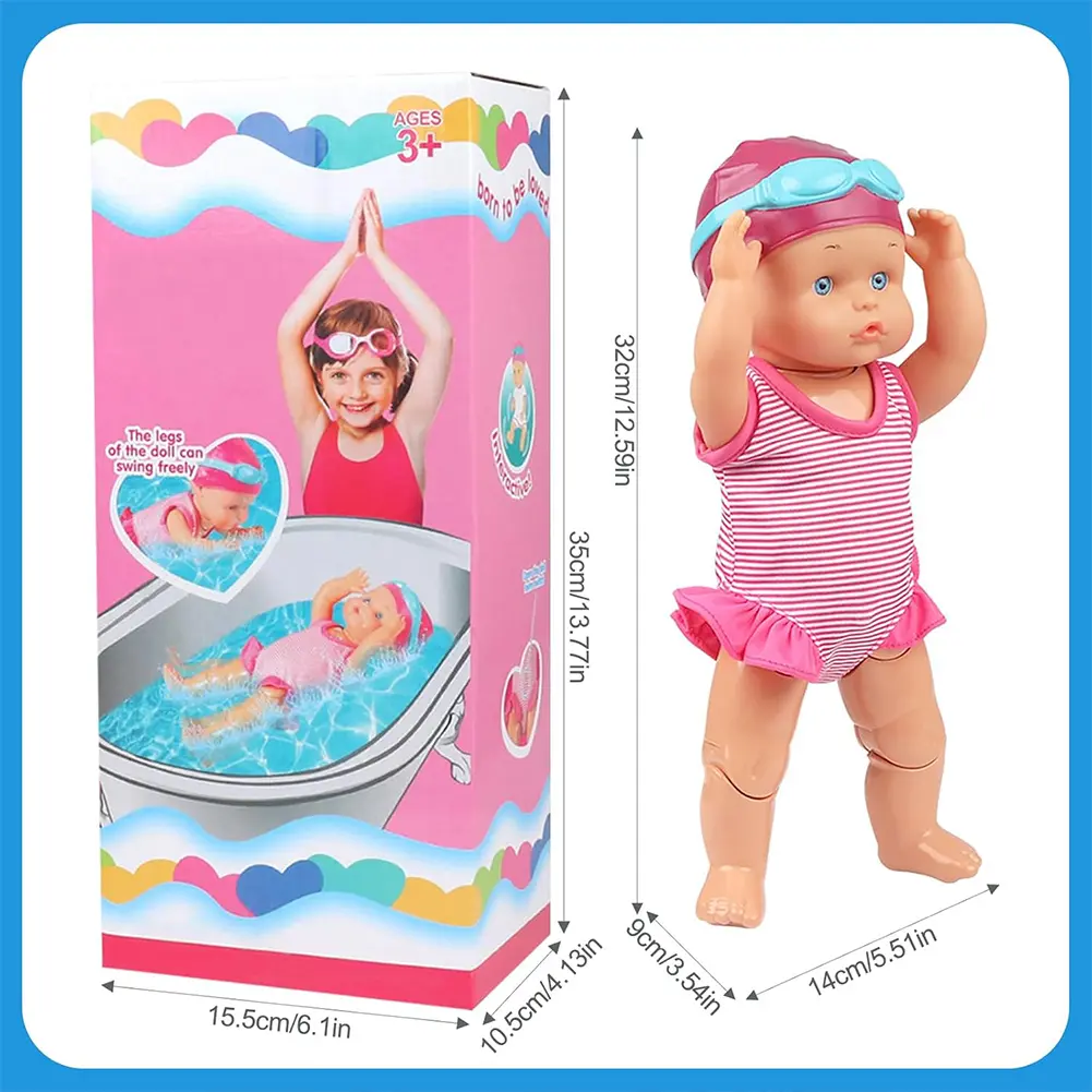 Swimming Doll with Movable Joint and Detachable Suit Water Baby Doll Kids Bathroom Bath Toy for Girls Birthday Gift for Kids