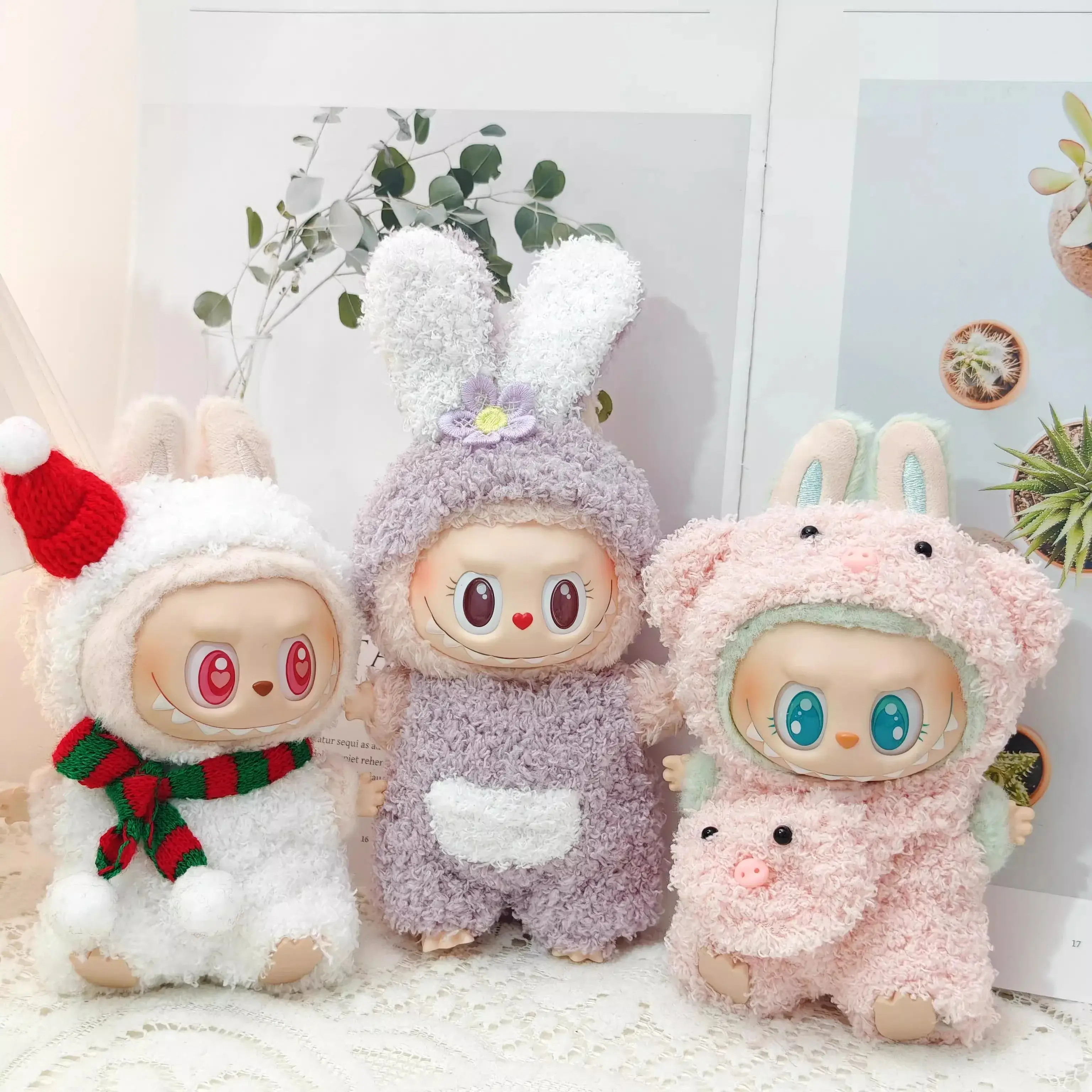 For 17cm Labubu V1 V2 Doll Clothes Outfit Accessories  Jumpsuit Plush Suit Santa Claus Panda Snowman Cosplay Labubu Ropa