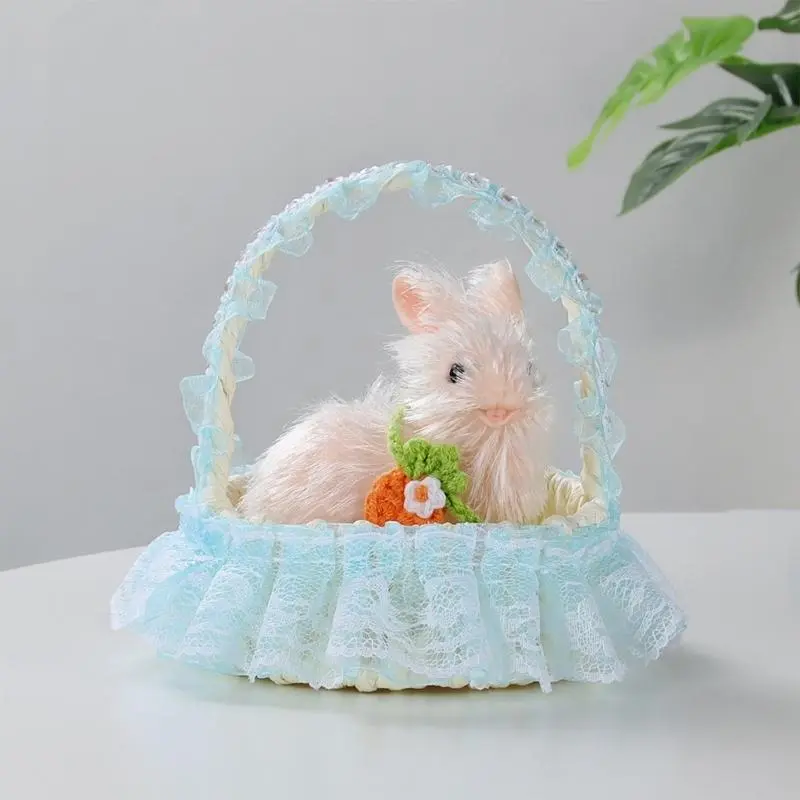 Child Safe Artificial Rabbit Dolls with Basket For Sensory And Fine Motor Skill