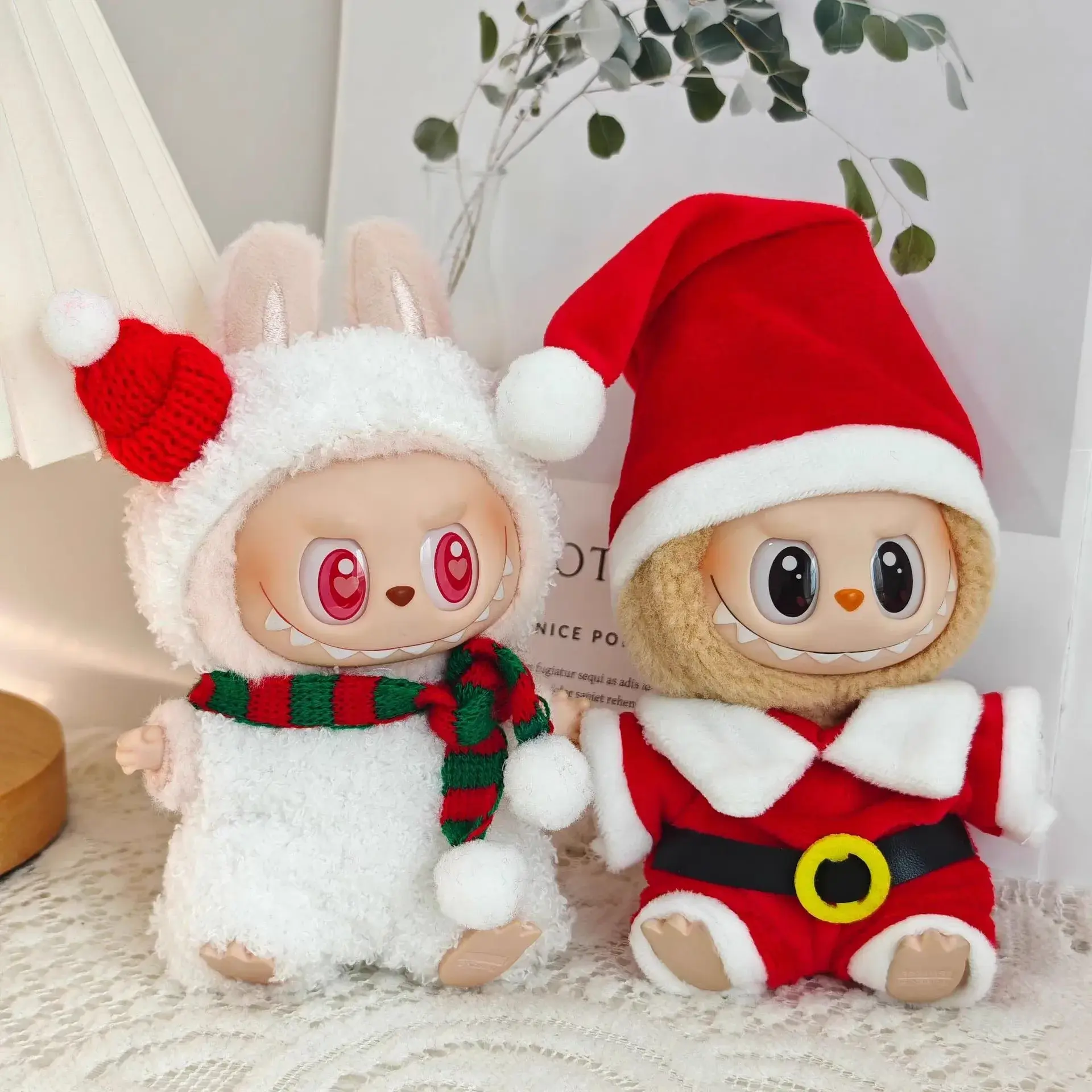 For 17cm Labubu V1 V2 Doll Clothes Outfit Accessories  Jumpsuit Plush Suit Santa Claus Panda Snowman Cosplay Labubu Ropa