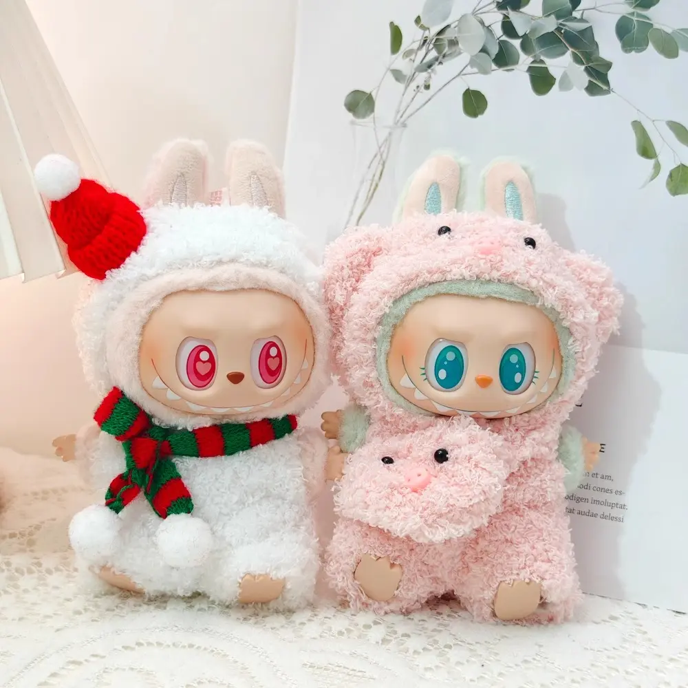 For 17cm Labubu V1 V2 Doll Clothes Outfit Accessories  Jumpsuit Plush Suit Santa Claus Panda Snowman Cosplay Labubu Ropa