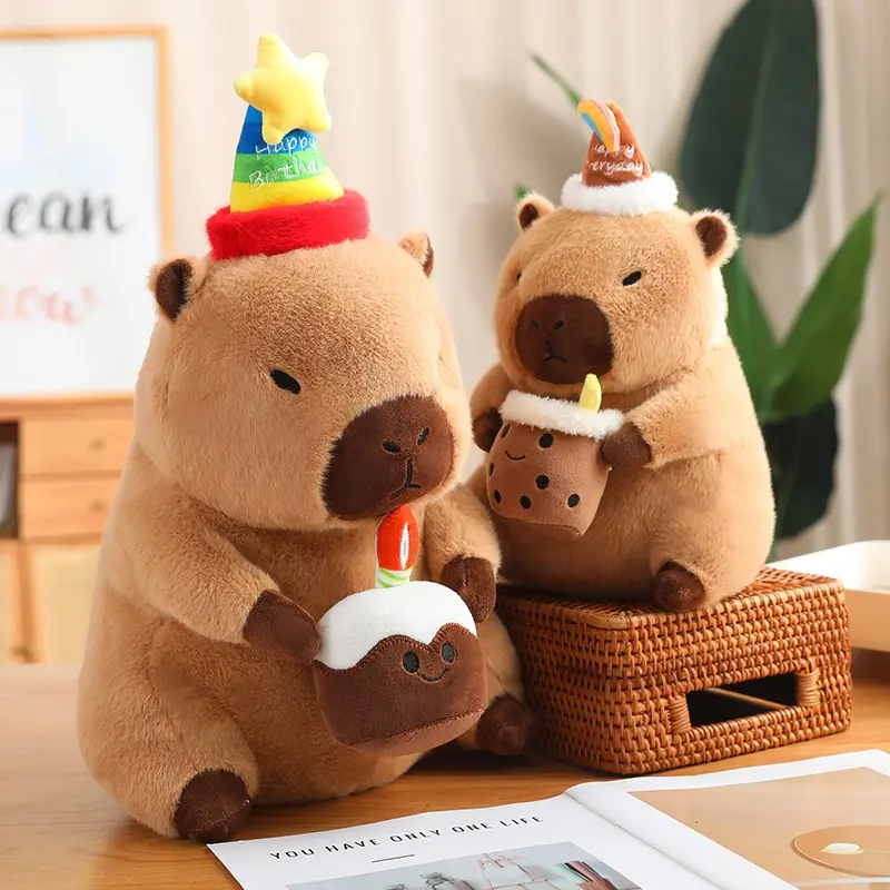 30/40cm Creative Kawaii Capybara Plush Doll Pillow Birthday Bubble Tea Flower Happy Capybara Plush Toy For Boys And Girls Gift