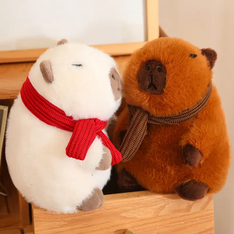 25/35cm Cute Capybara Plush Doll Wearing Gray Red Scarf White Brown Capybara Plush Toy For Children Christmas Gifts