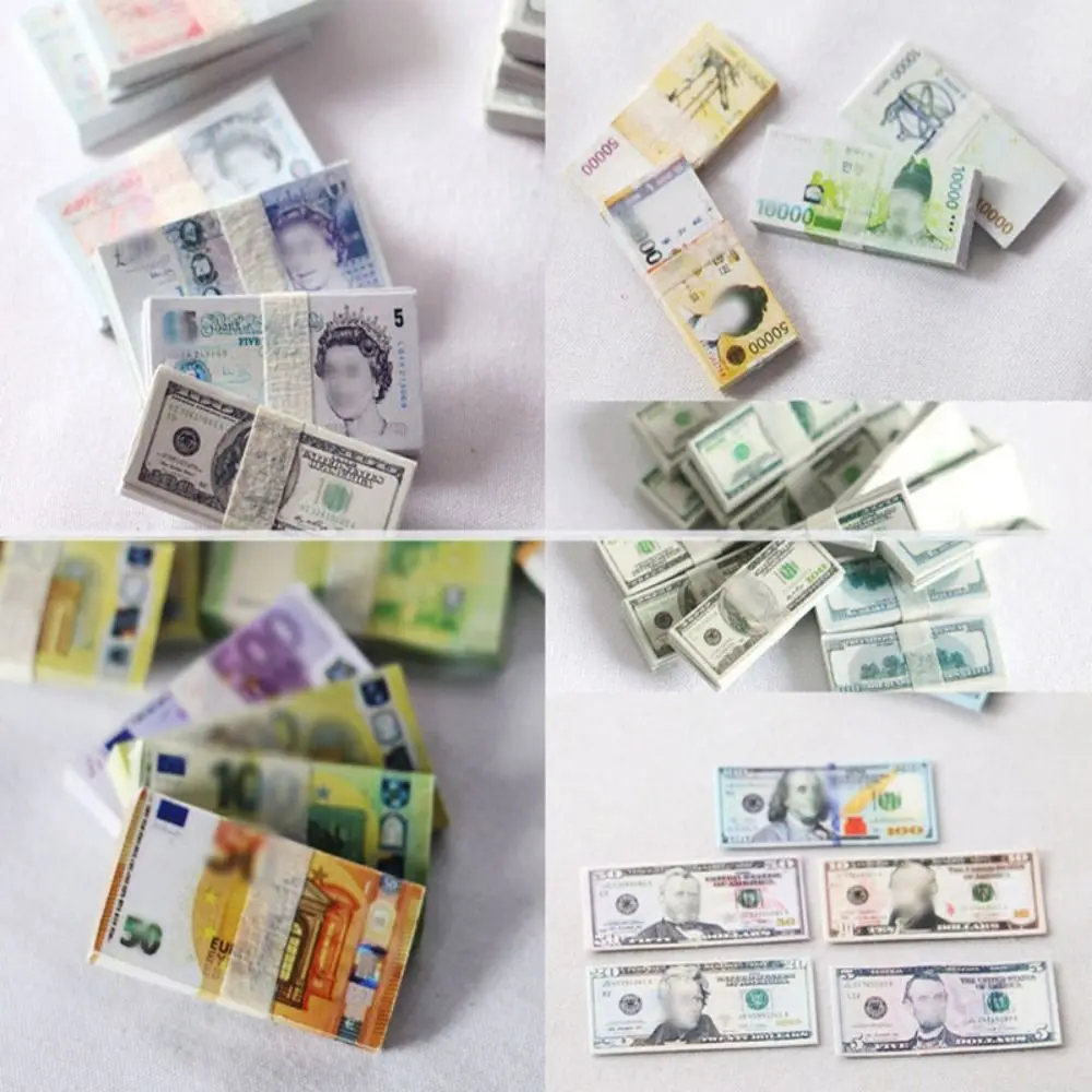 5 Bundles 10 Styles Mini Dollars High Quality Paper Miniature Play Money Doll House Money 1/12 Dollhouse Decoration
