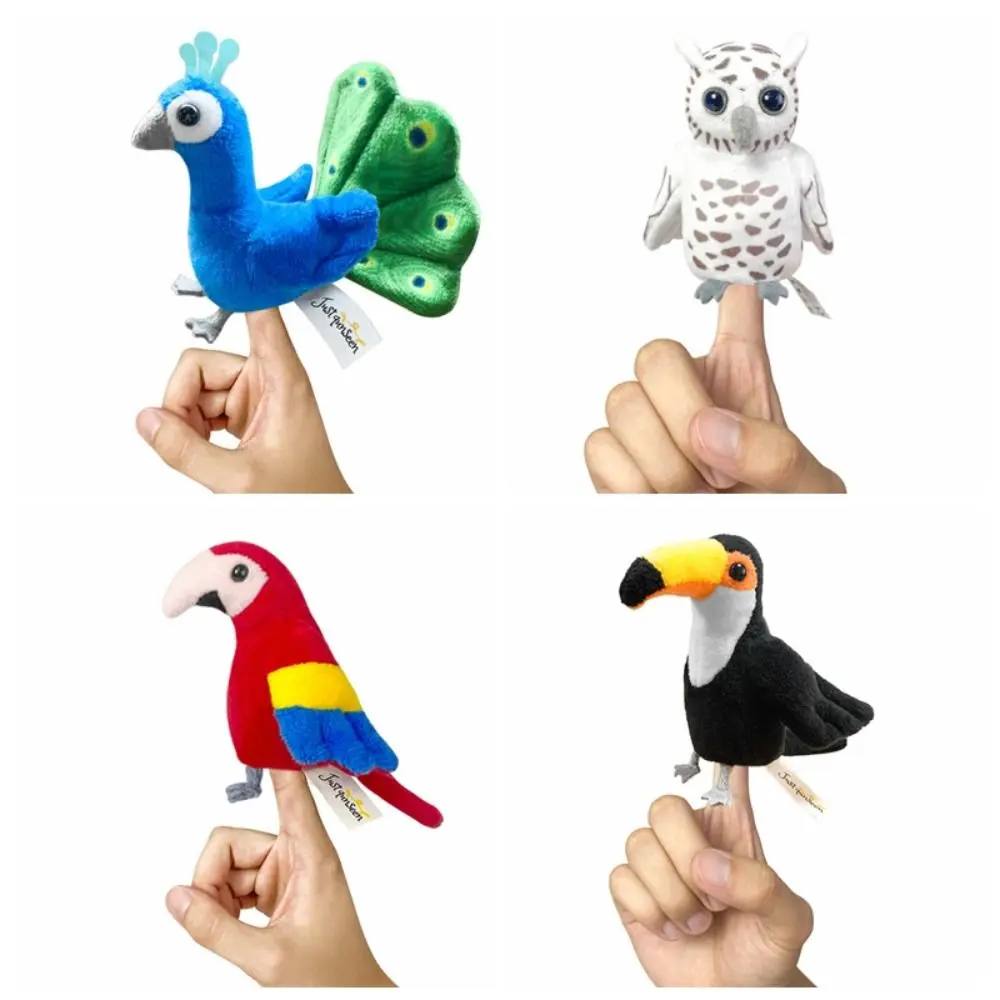 Peacock Owl Bird Finger Puppet Plush Doll Stuffed Animal Parrot Finger Doll Kawaii Storytelling Animal Hand Puppet Parent-child
