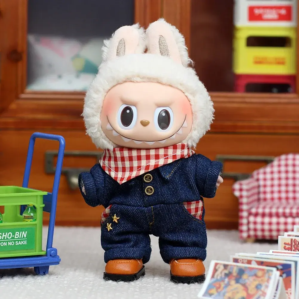 Stylish Fashion Mini Doll'S Clothes Outfit Accessories For Labubu doll Cute Western Cowboy Jumpsuit and Cowboy Hat Clothing Gift