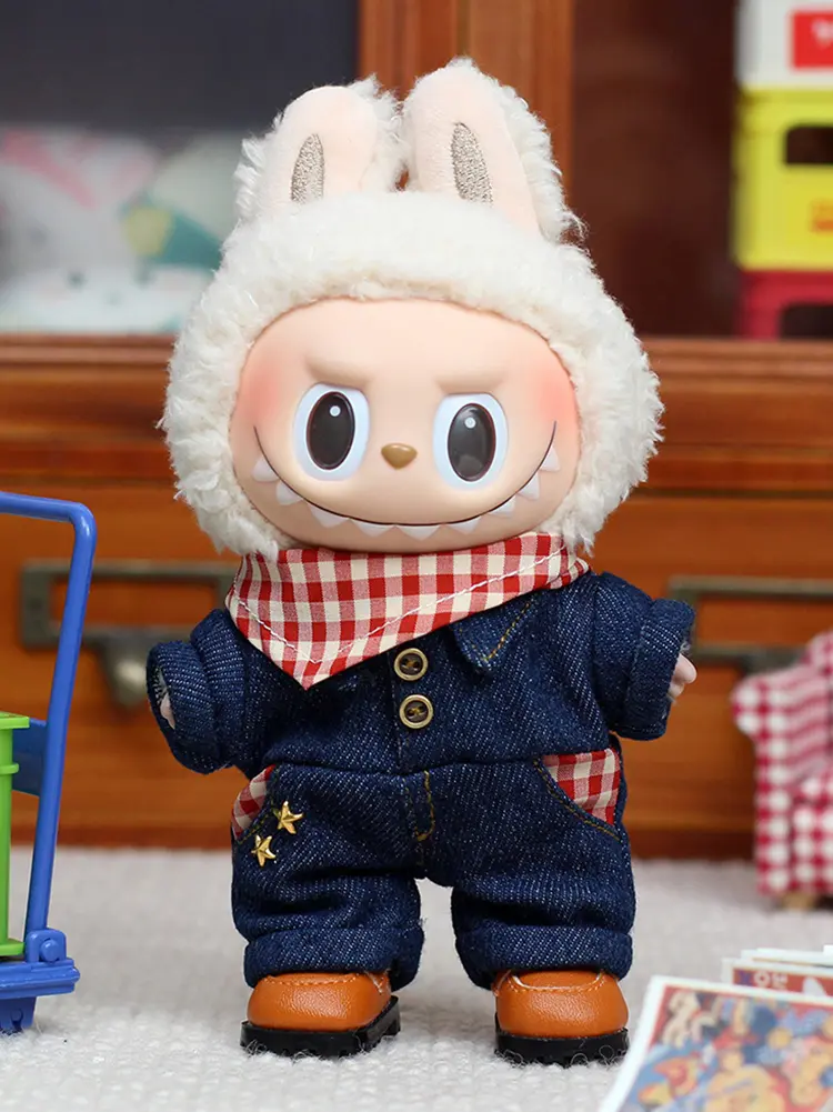 Stylish Fashion Mini Doll'S Clothes Outfit Accessories For Labubu doll Cute Western Cowboy Jumpsuit and Cowboy Hat Clothing Gift