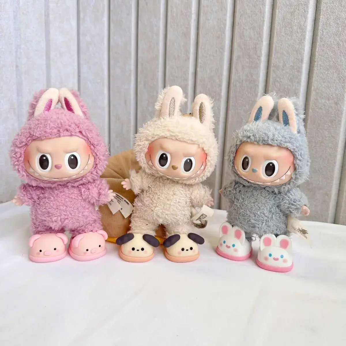 Cartoon Rubber Slippers for Mini Labubu 17cm Vinyl Dolls Macaron Style