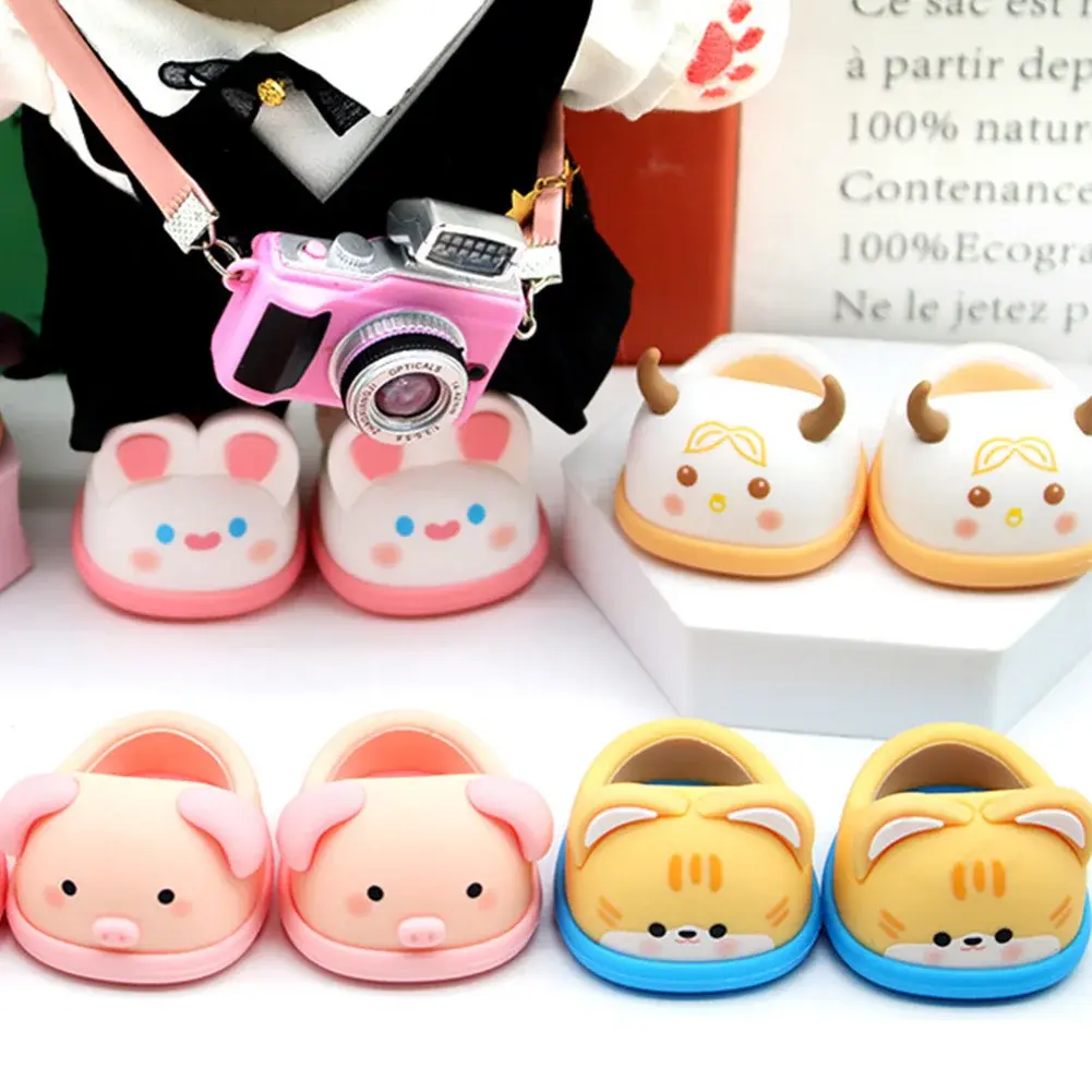 Cartoon Rubber Slippers for Mini Labubu 17cm Vinyl Dolls Macaron Style