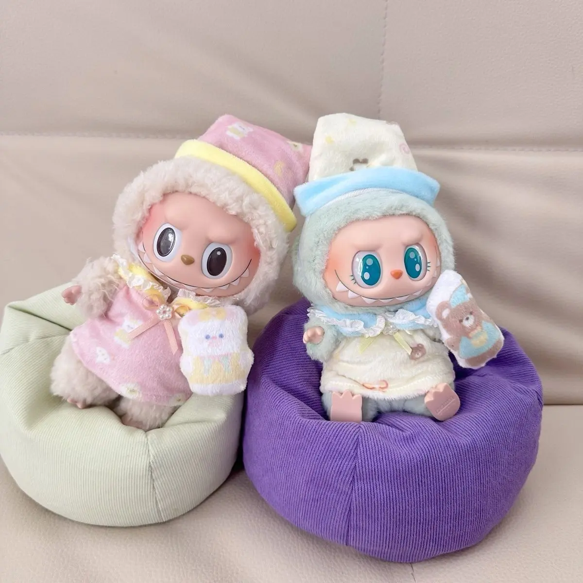 For 1st and 2nd Gen Labubu Lazy sofa Filling Material Flannel Doll Sleeping Bed Baby Bean Bun Vehicle Accessories Ropa Labubu