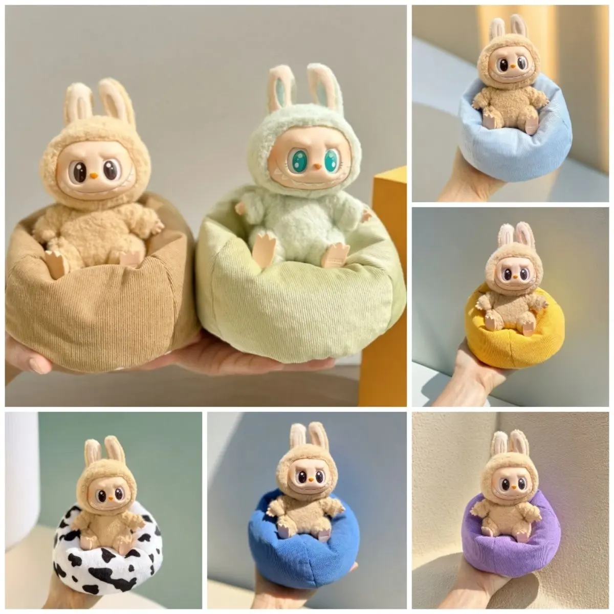 For 1st and 2nd Gen Labubu Lazy sofa Filling Material Flannel Doll Sleeping Bed Baby Bean Bun Vehicle Accessories Ropa Labubu