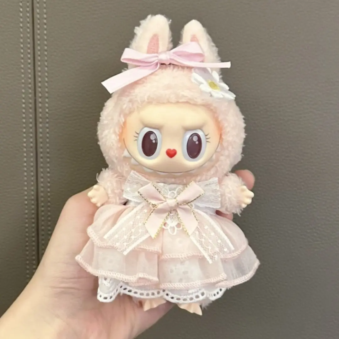Labubu Accessories: Pink Ribbon Dress - Cute 15/17cm Vinyl Doll Fairy Costume
