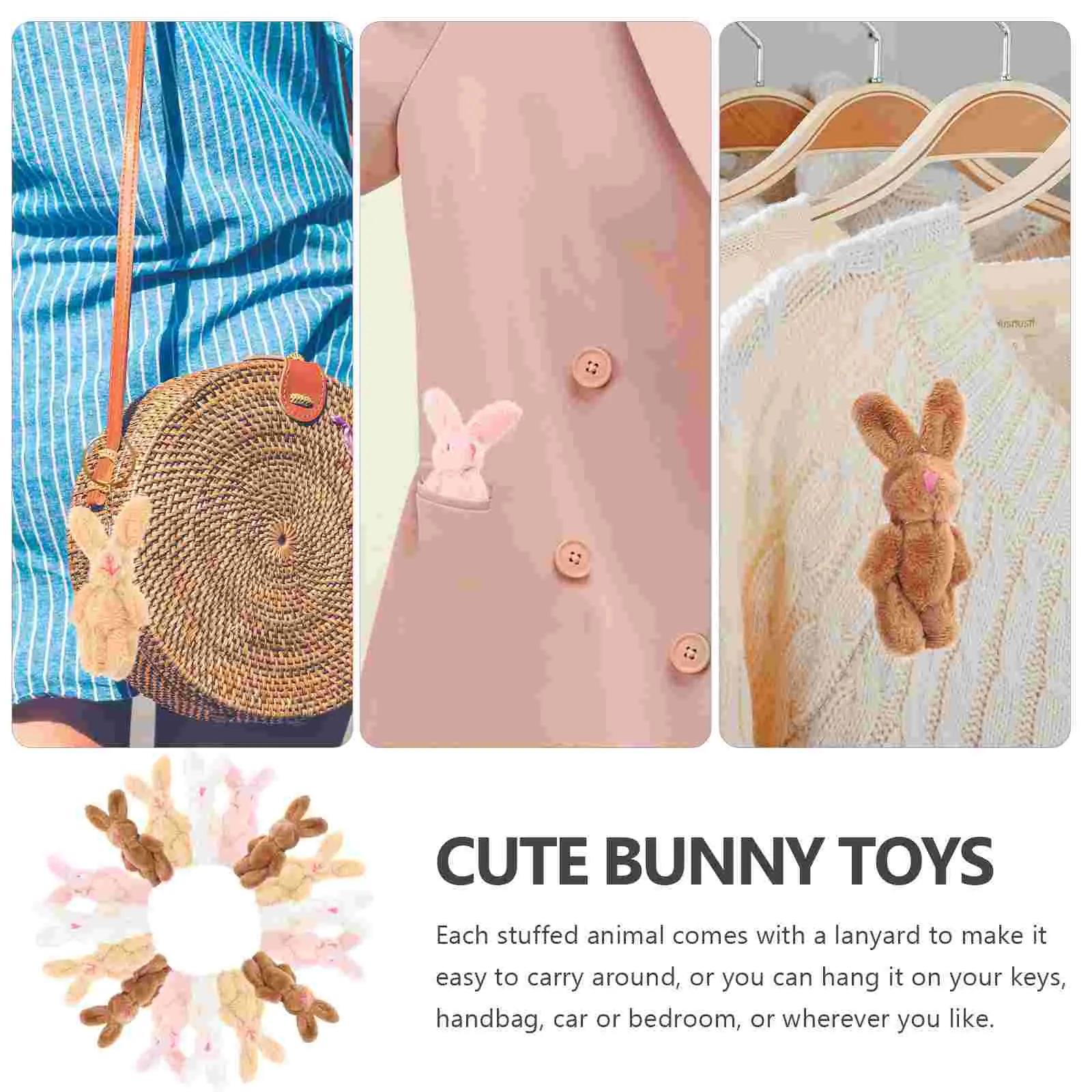 20 Pcs Mini Stuffed Bunny Rabbit Animal Keychain nament Decoration Small Cute Bunnies With Lanyard Adorable Tiny