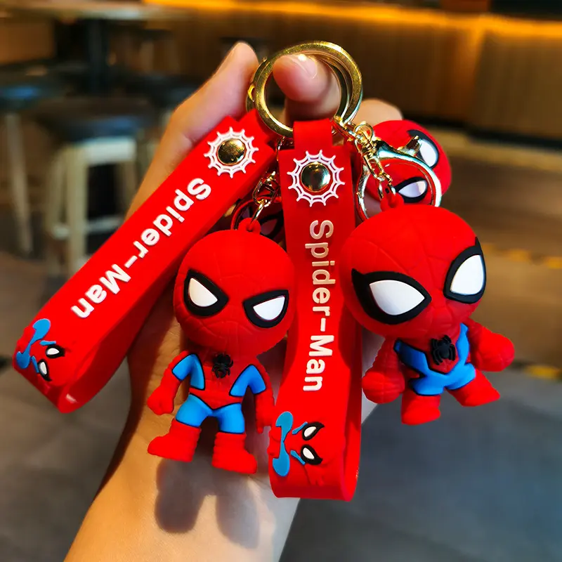 Superhero Spiderman Doll Silicone Keychain Marvel Avengers  Spider Keyrings for Backpack Accessories Men Car Pendant Key Holder