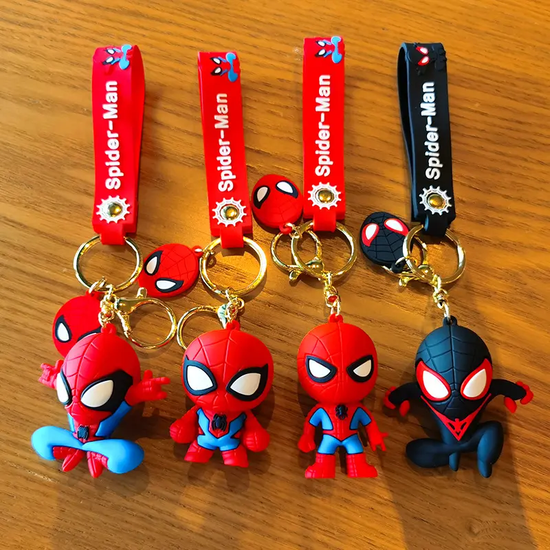 Superhero Spiderman Doll Silicone Keychain Marvel Avengers  Spider Keyrings for Backpack Accessories Men Car Pendant Key Holder