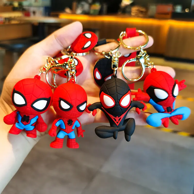 Superhero Spiderman Doll Silicone Keychain Marvel Avengers  Spider Keyrings for Backpack Accessories Men Car Pendant Key Holder