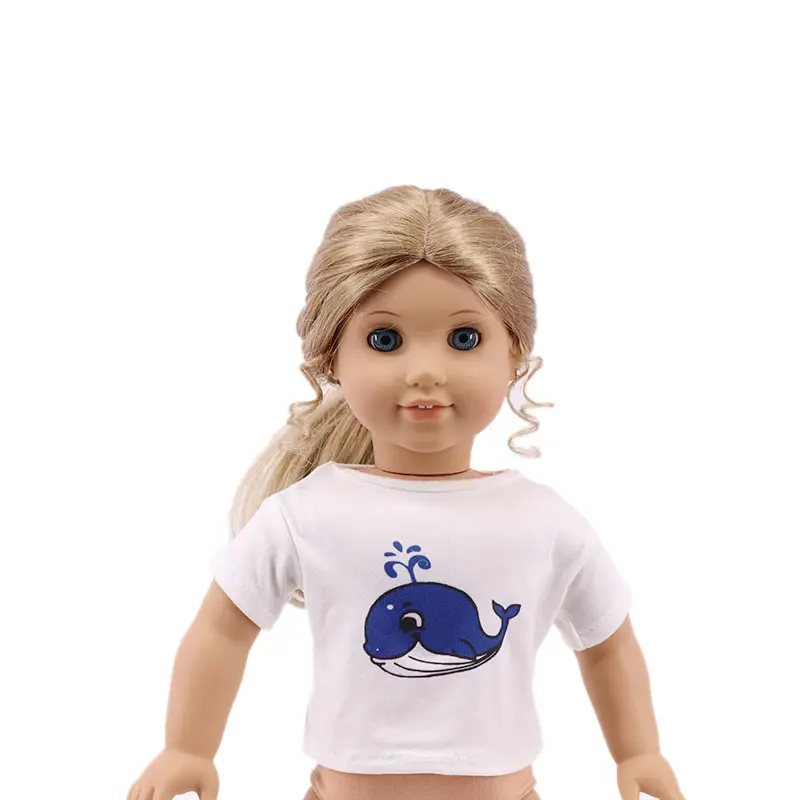 Doll T-shirt Solid Color/Personal Printing Whale Monkey For 18 Inch American Doll Girls & 43 Cm New Born Baby Items,Doll Clothes