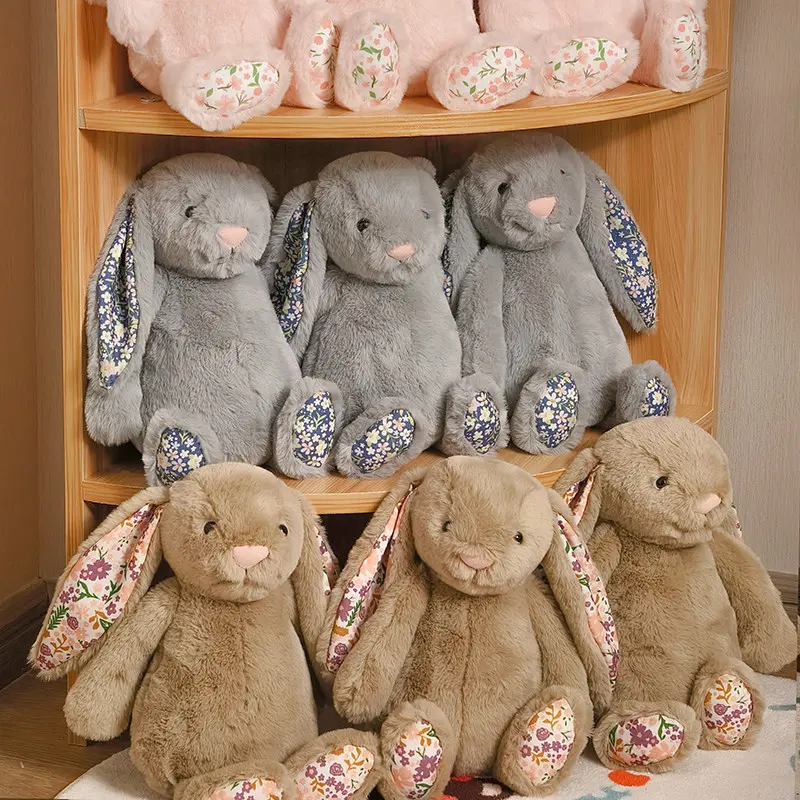 30cm Cartoon New Floral Rabbit Plush Doll Pink White Brown Gray Rabbit Animal Stuffed Doll Home Decor Birthday Gift For Girls
