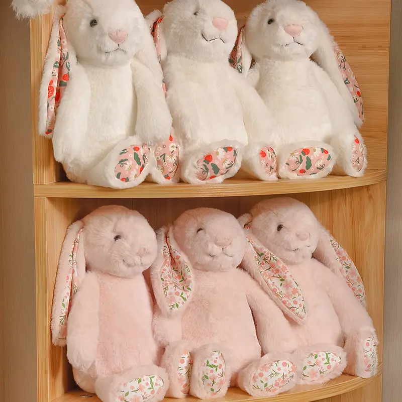 30cm Cartoon New Floral Rabbit Plush Doll Pink White Brown Gray Rabbit Animal Stuffed Doll Home Decor Birthday Gift For Girls
