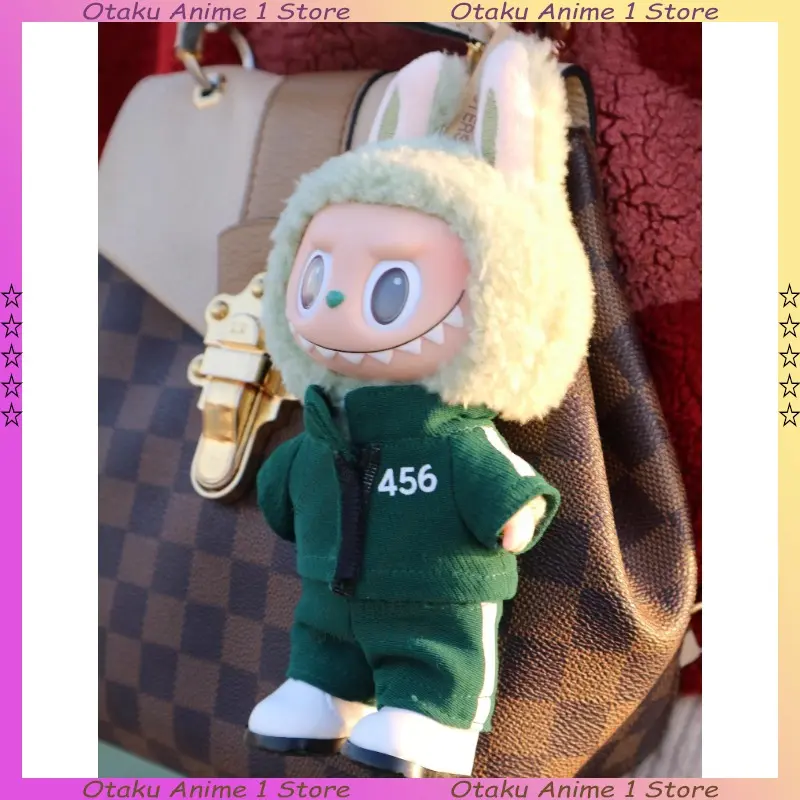 Labubu Green Casual Sportswear Set Seafood Game Serie Participants Outfits Mini Plush Doll Clothes Fashion Doll Accessories
