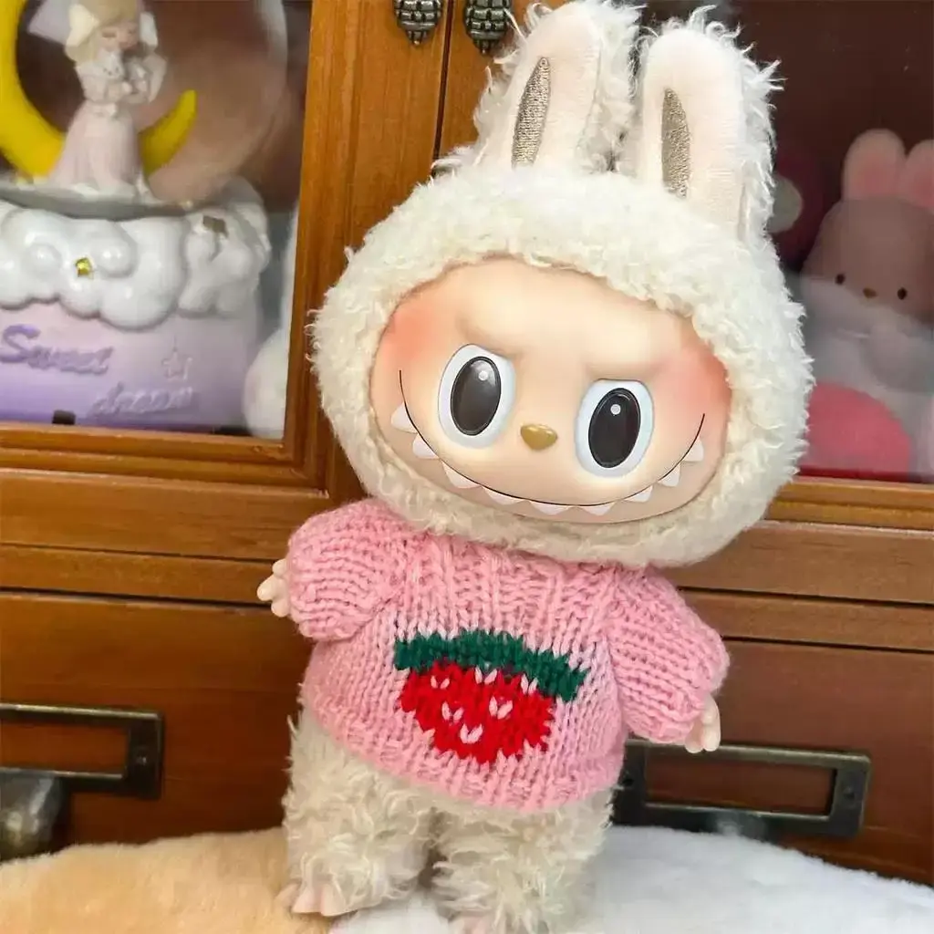 For 17CM Labubu baby clothes cute top sweater outfit doll strawberry sweater autumn winter for labubu cloth