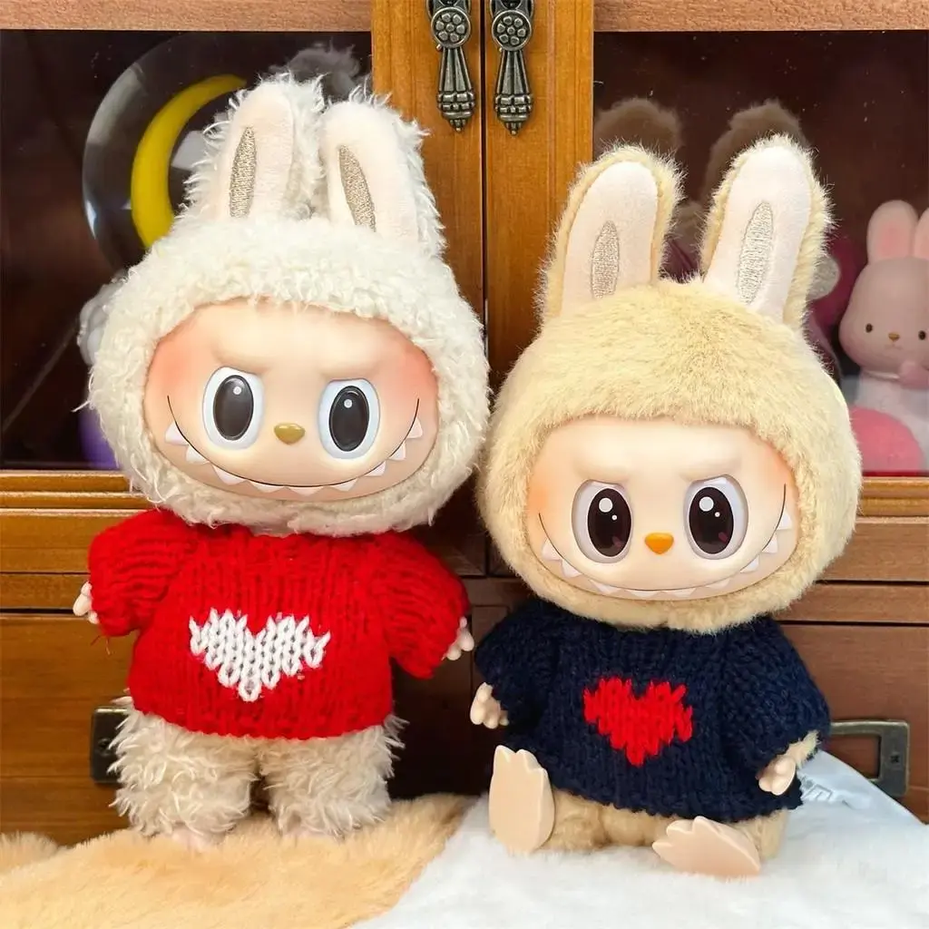 For 17CM Labubu baby clothes cute top sweater outfit doll strawberry sweater autumn winter for labubu cloth