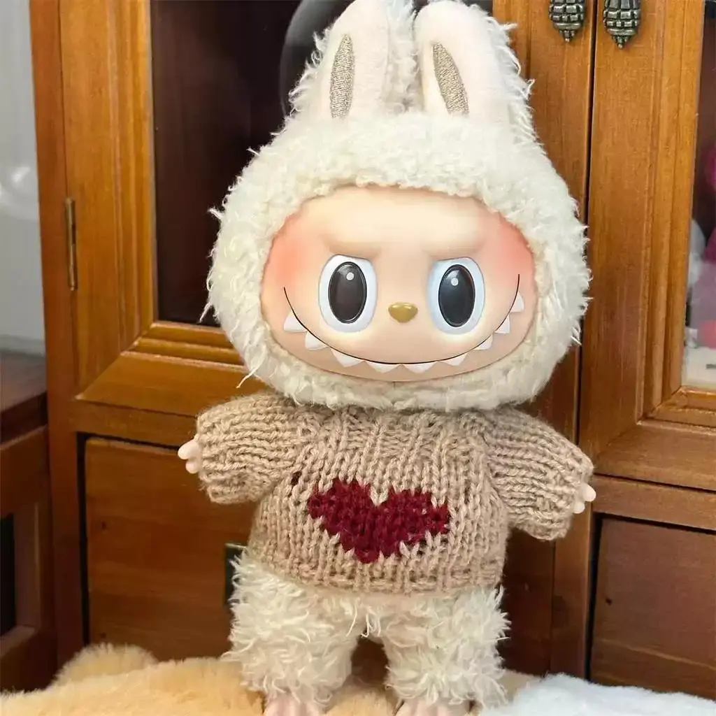 For 17CM Labubu baby clothes cute top sweater outfit doll strawberry sweater autumn winter for labubu cloth