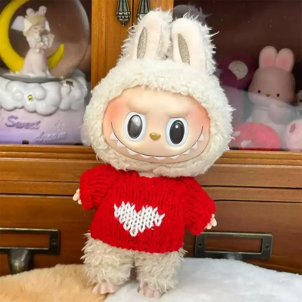 For 17CM Labubu baby clothes cute top sweater outfit doll strawberry sweater autumn winter for labubu cloth