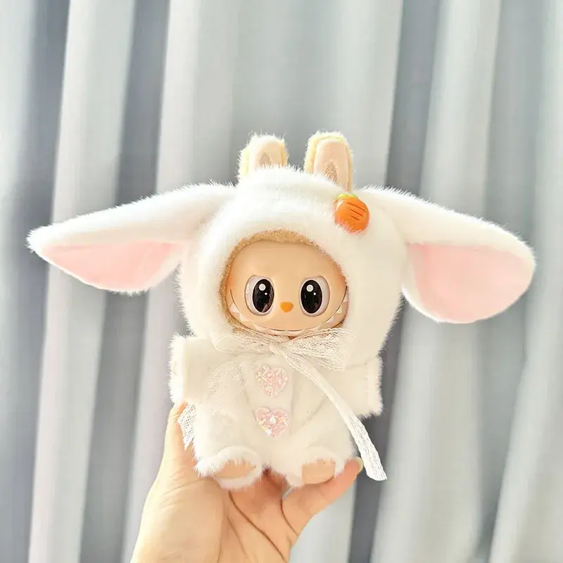 Mini Plush Doll's Animal Clothes Outfit Accessories For 17cm Labubu Doll Cute Rabbit Hoodie DIY Clothing No Doll