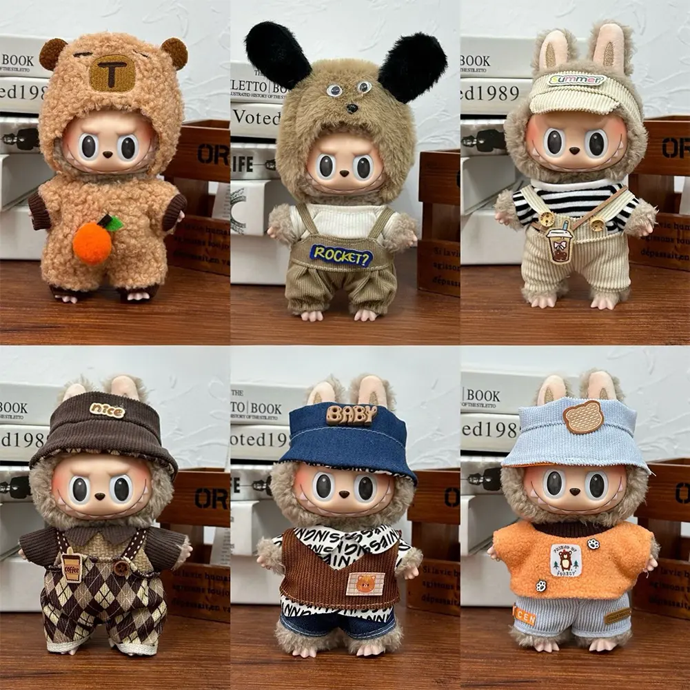 For 17cm Labubu Dopamine Overalls Set Trendy Vinyl Doll Clothes for Labubu Perfect for Stylish Doll Outfits