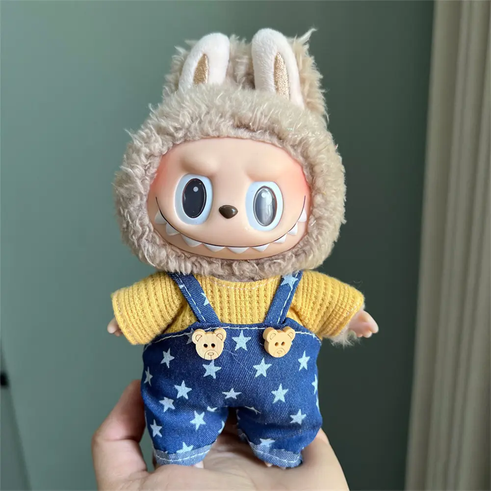 For 17cm Labubu Dopamine Overalls Set Trendy Vinyl Doll Clothes for Labubu Perfect for Stylish Doll Outfits