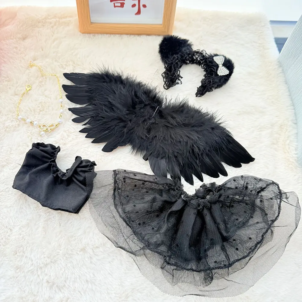 Doll's Wing For Labubu Doll DIY Feather Angel Wing Newborn Props Accessories Feather Birthday Gift White/Black