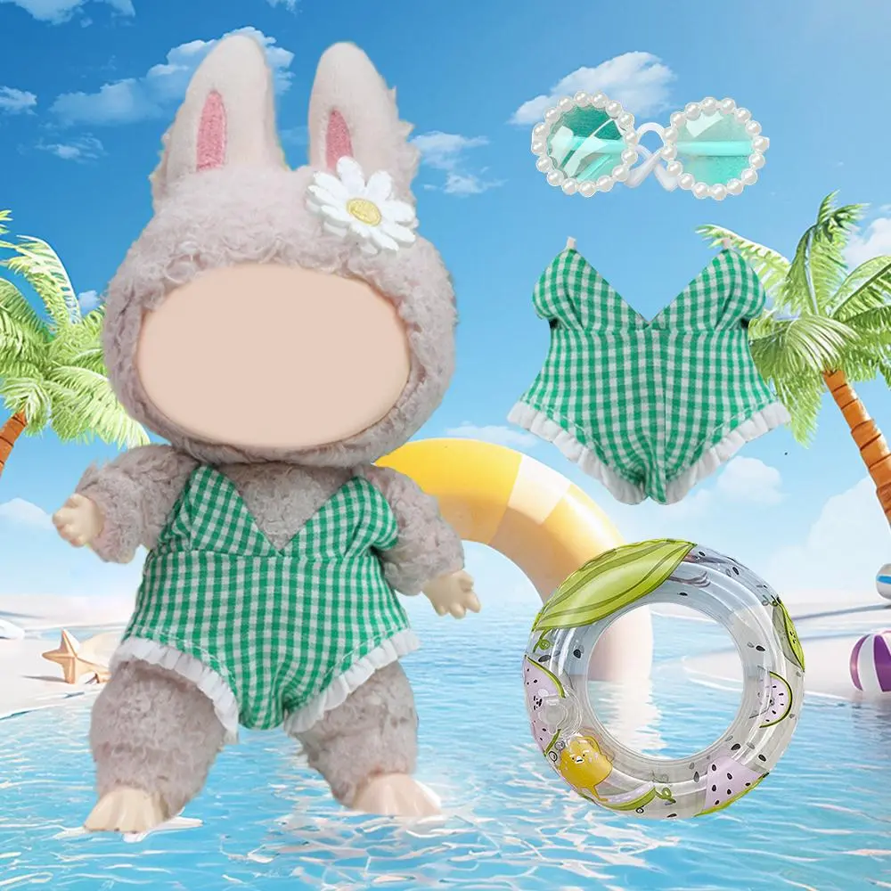 For Labubu Generation Doll'S Clothes Bikini Swimming Sunglasses Set Mini Enameling Plush Doll'S Clothes Accessories Gift