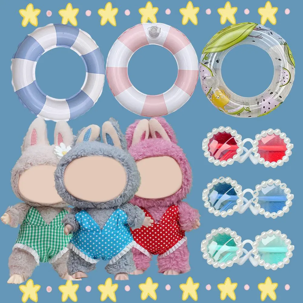 For Labubu Generation Doll'S Clothes Bikini Swimming Sunglasses Set Mini Enameling Plush Doll'S Clothes Accessories Gift