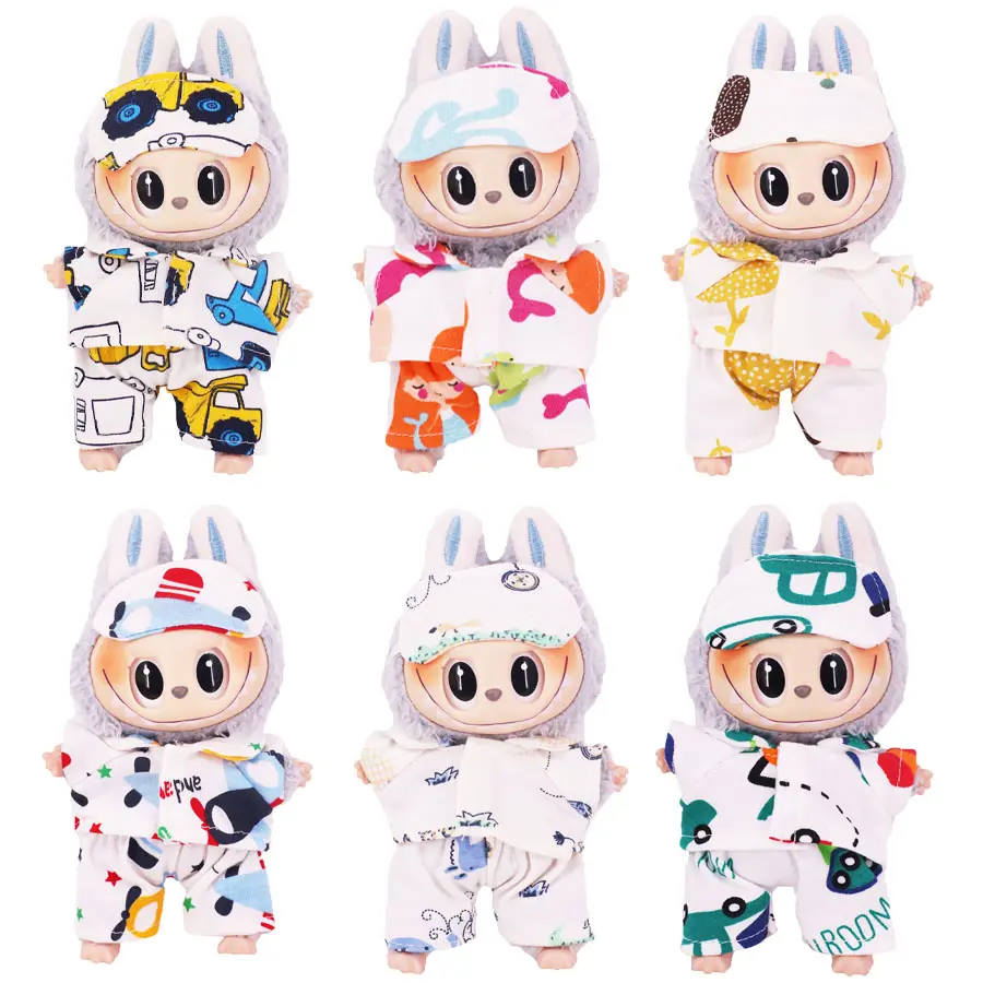 Labubu Pop Mini Doll Accessories Set 17cm Includes Bed Duvet Pillow Pajamas Sleeping Bag Great Dollhouse Gift for Girls
