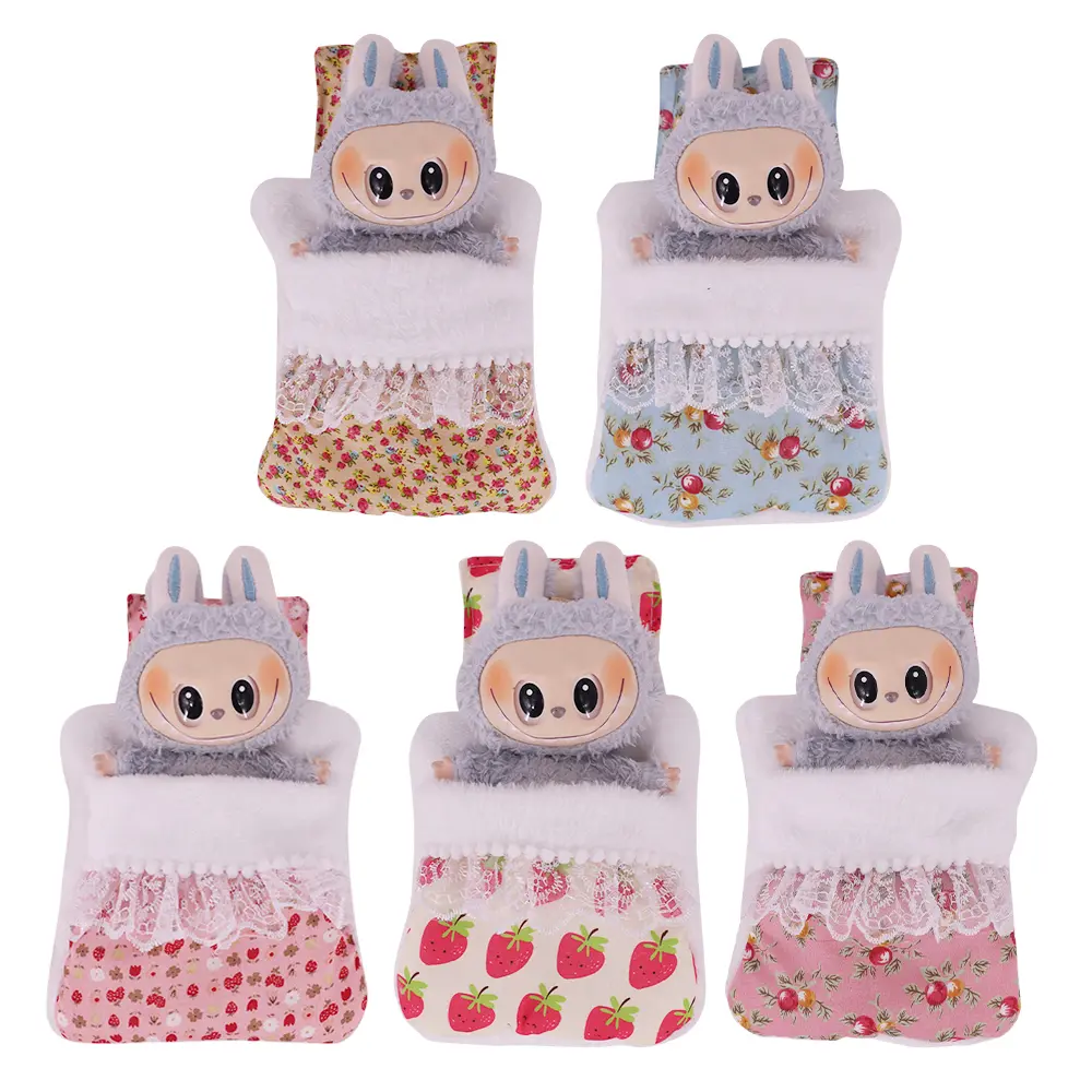 Labubu Pop Mini Doll Accessories Set 17cm Includes Bed Duvet Pillow Pajamas Sleeping Bag Great Dollhouse Gift for Girls